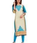 Blue & Cream Pure Cotton Printed Unstitched Kurti Fabric