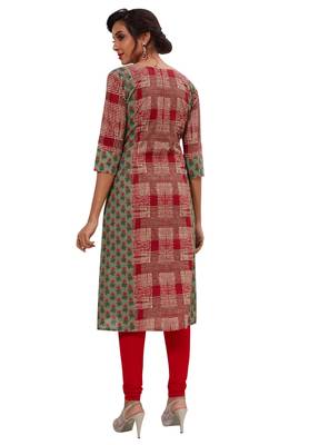 Red & Green Pure Cotton Printed Unstitched Kurti Fabric 2