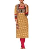 Gold & Red Pure Cotton Printed Unstitched Kurti Fabric
