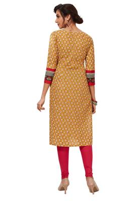 Gold & Red Pure Cotton Printed Unstitched Kurti Fabric 2