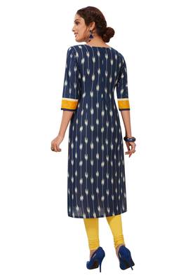 Blue & Yellow Pure Cotton Printed Unstitched Kurti Fabric 2