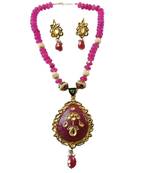Pink Colour Kundan Work Smart Look Beads Necklace