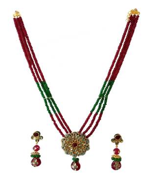 Maroon Green Traditional Kundan Work Classy Necklace 1