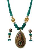 Touquoise Tanjore Hand Painting Peacock Design Beads Necklace