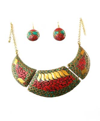 Red Green Nepali Work Necklace For Western Outfit 1