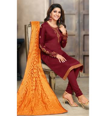 Maroon & Orange Cotton Jam Silk Women's Salwar Suit With Banarasi Dupatta 2