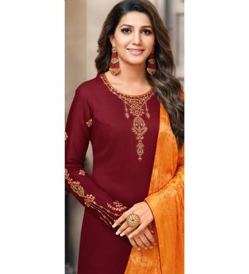 Maroon & Orange Cotton Jam Silk Women's Salwar Suit With Banarasi Dupatta 3