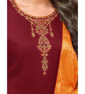 Maroon & Orange Cotton Jam Silk Women's Salwar Suit With Banarasi Dupatta 4