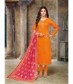 Orange & Pink Cotton Jam Silk Women's Salwar Suit With Banarasi Dupatta