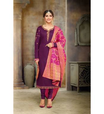 Magenta & Pink Cotton Jam Silk Women's Salwar Suit With Banarasi Dupatta 1