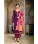Magenta & Pink Cotton Jam Silk Women's Salwar Suit With Banarasi Dupatta