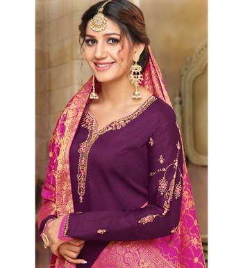Magenta & Pink Cotton Jam Silk Women's Salwar Suit With Banarasi Dupatta 2