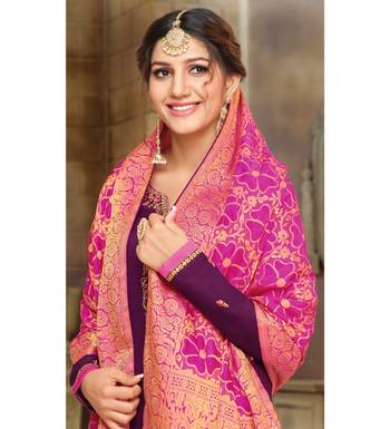 Magenta & Pink Cotton Jam Silk Women's Salwar Suit With Banarasi Dupatta 3