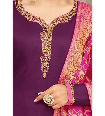 Magenta & Pink Cotton Jam Silk Women's Salwar Suit With Banarasi Dupatta 4