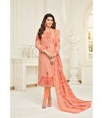 Orange Cambric Cotton Printed & Embroidered Unstitched Salwar Suit