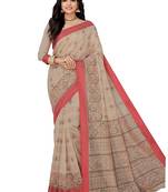 Off white printed cotton saree with blouse
