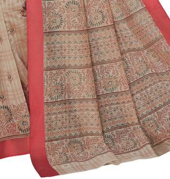 Off white printed cotton saree with blouse 3