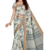 Off white printed cotton saree with blouse
