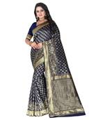 Blue printed banarasi silk blend  saree with blouse