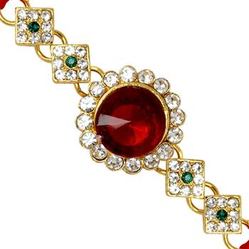 Red Color Combo Of 5 Pieces Kundan Rakhi 3