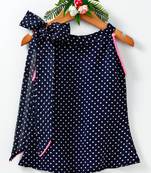 Blue printed blended cotton kids-tops