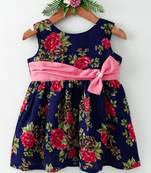 Blue printed blended cotton kids frocks