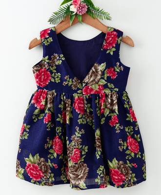 Blue printed blended cotton kids frocks 2
