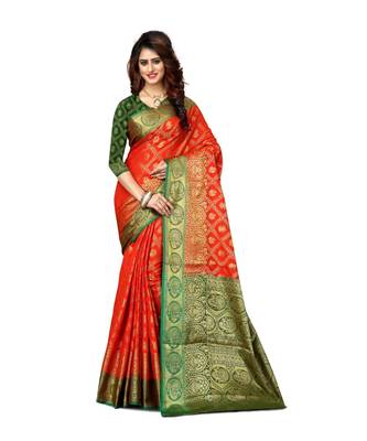 Red woven Banarasi  saree with blouse 1