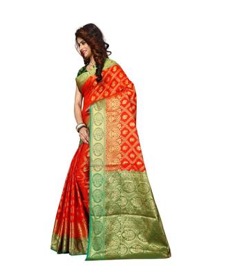 Red woven Banarasi  saree with blouse 2