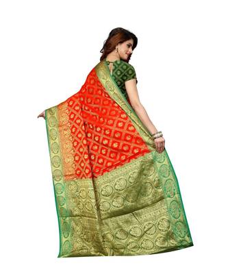 Red woven Banarasi  saree with blouse 3