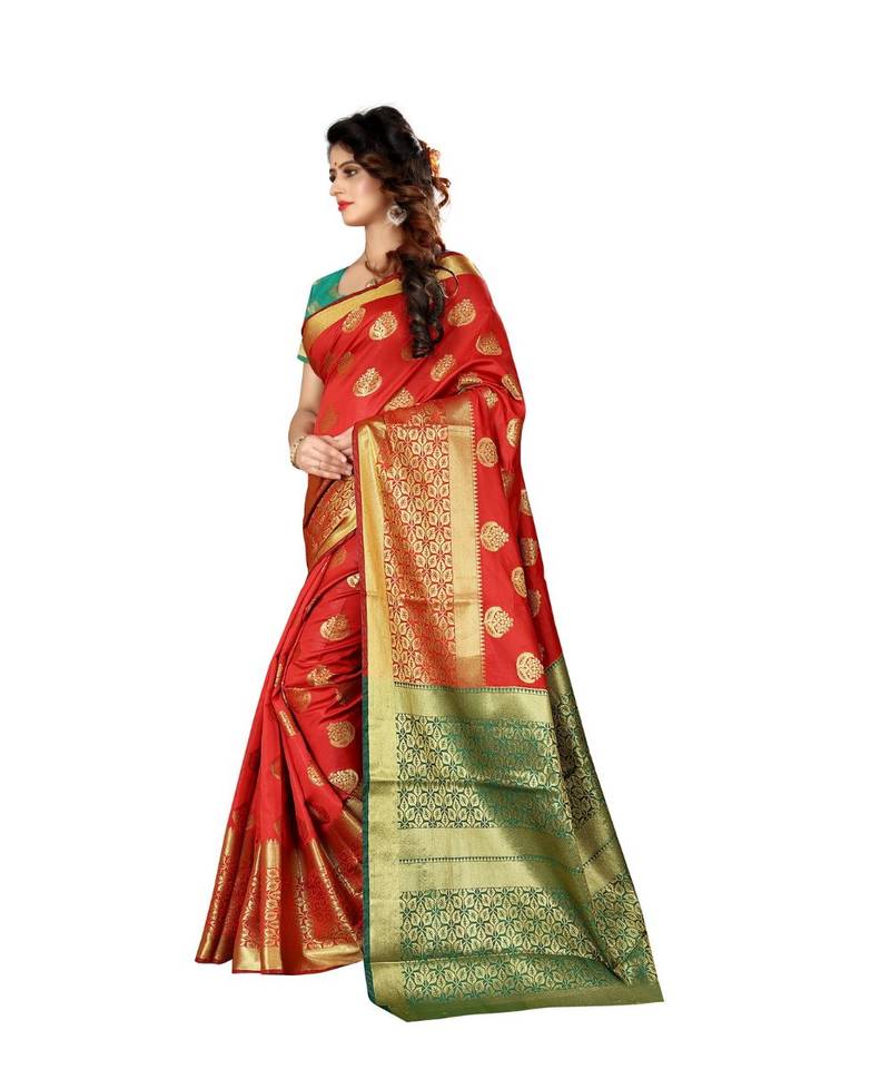 Red woven Banarasi  saree with blouse