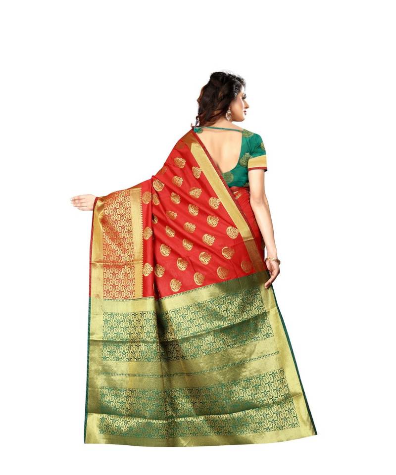 Red woven Banarasi  saree with blouse