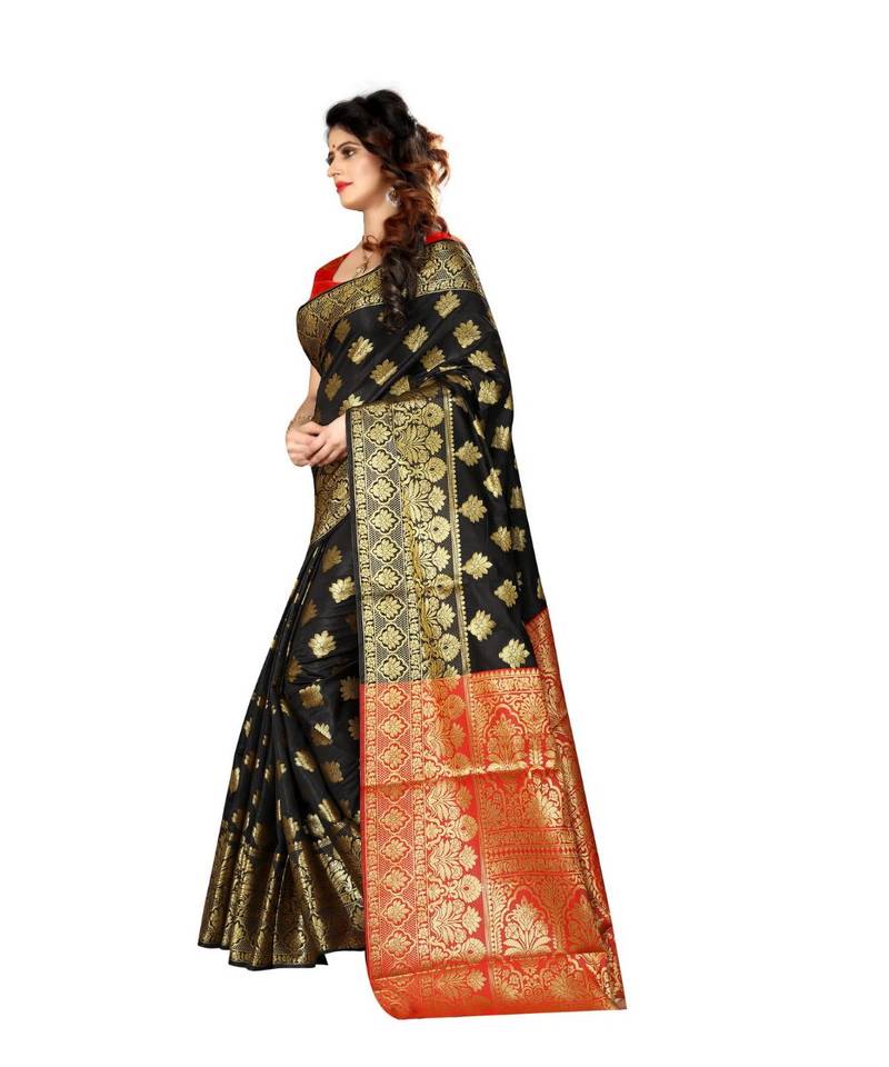 Black woven Banarasi  saree with blouse