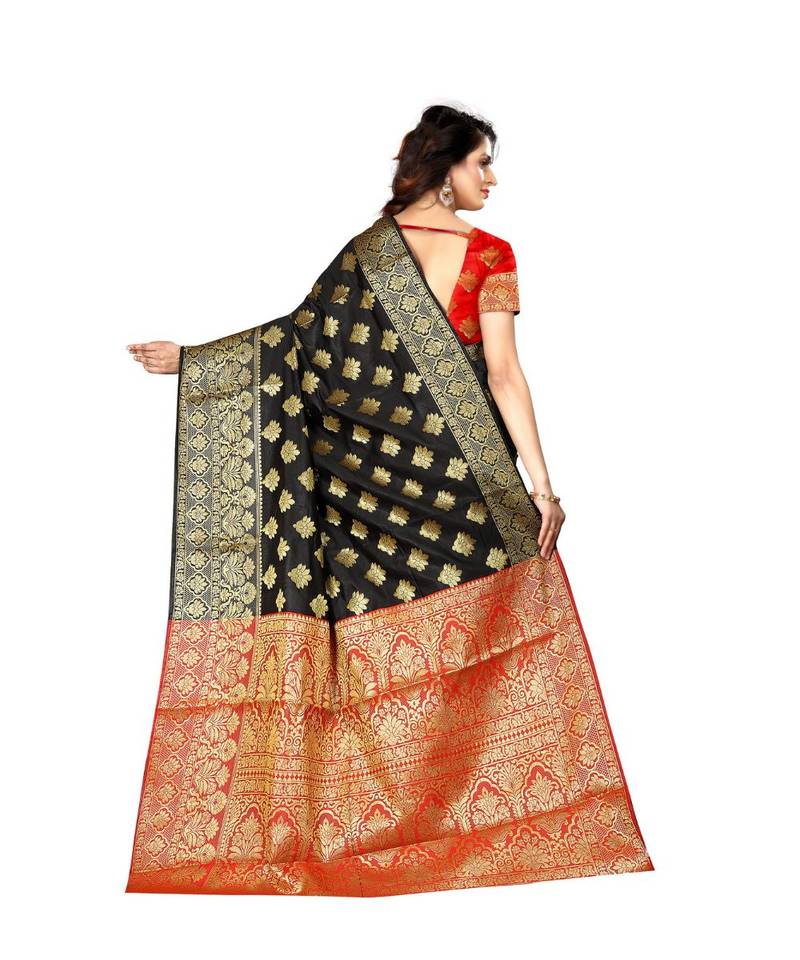 Black woven Banarasi  saree with blouse
