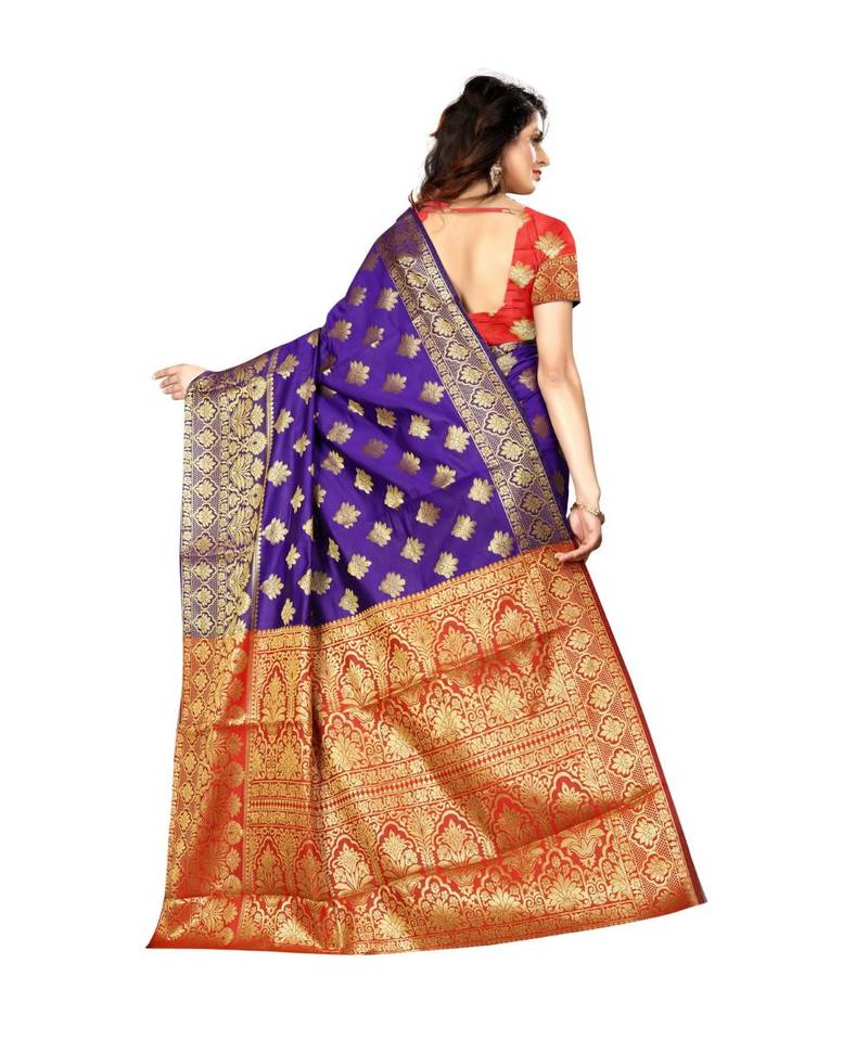 Purple woven Banarasi  saree with blouse