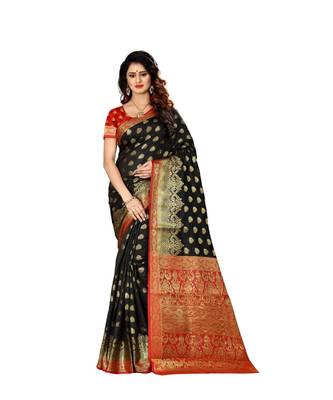 Black woven Banarasi  saree with blouse 1