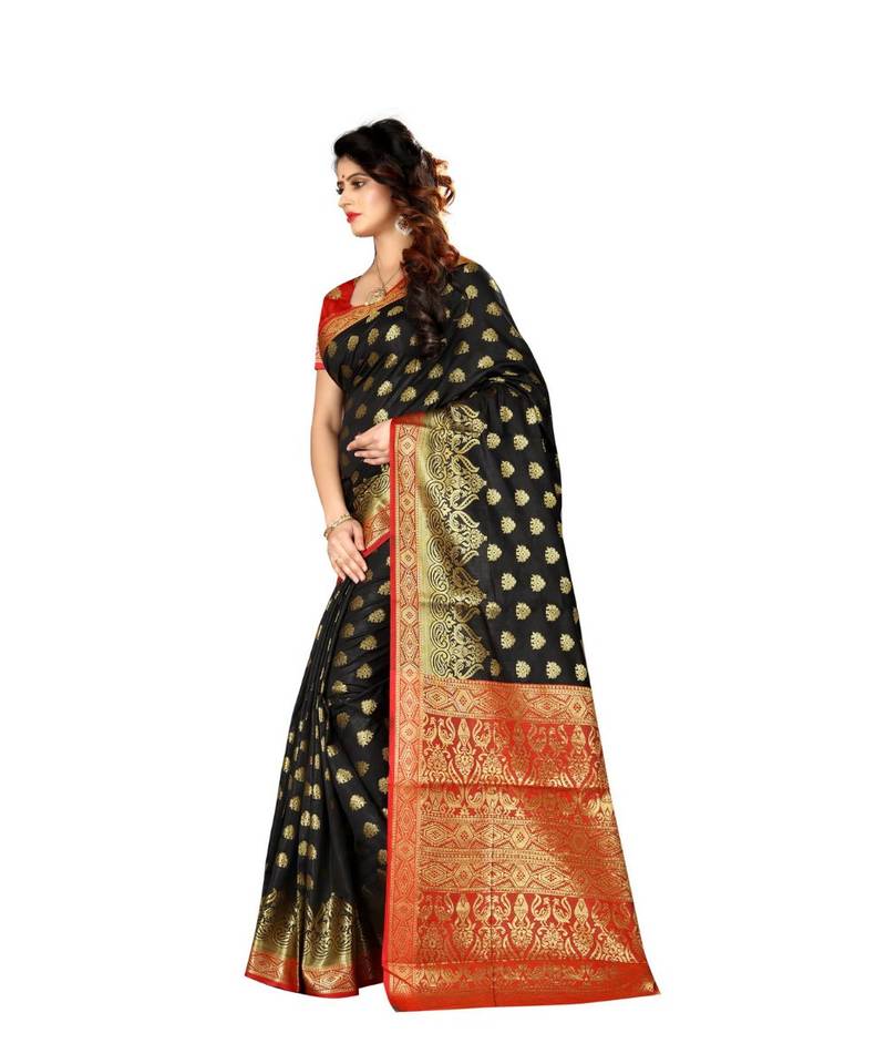 Black woven Banarasi  saree with blouse