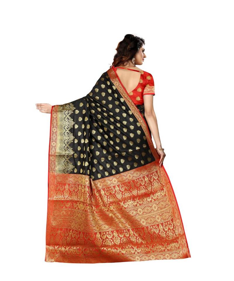 Black woven Banarasi  saree with blouse