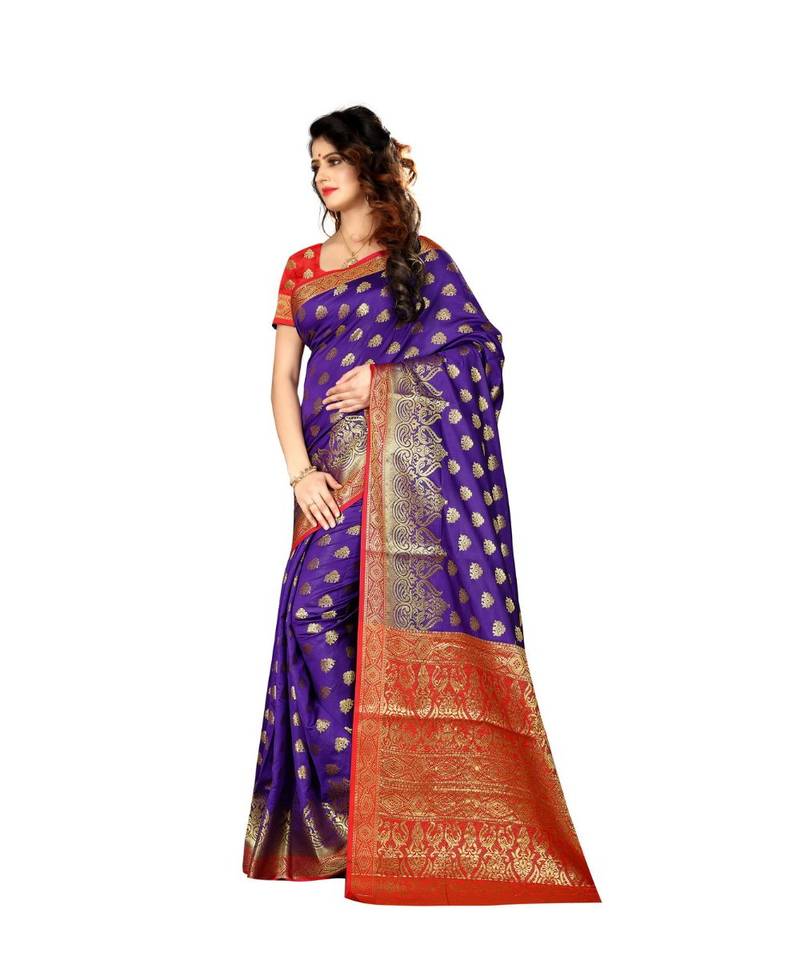 Purple woven Banarasi  saree with blouse