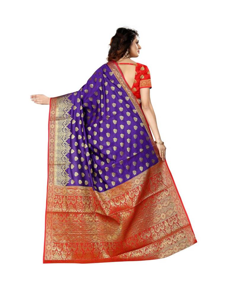 Purple woven Banarasi  saree with blouse