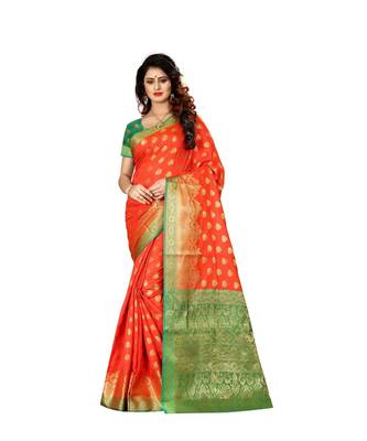 Red woven Banarasi  saree with blouse 1