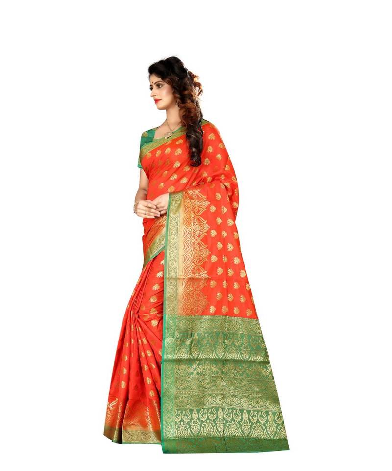 Red woven Banarasi  saree with blouse