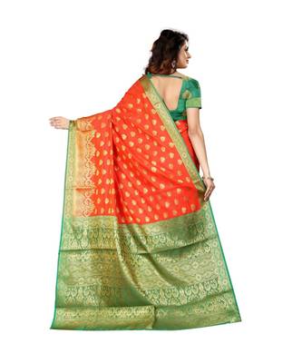 Red woven Banarasi  saree with blouse 3