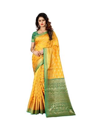 Yellow woven Banarasi  saree with blouse 1