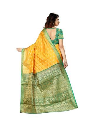 Yellow woven Banarasi  saree with blouse 3