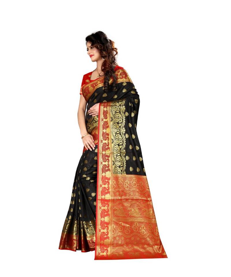 Black woven Banarasi  saree with blouse