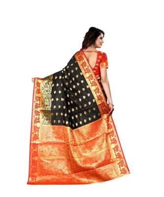 Black woven Banarasi  saree with blouse 3