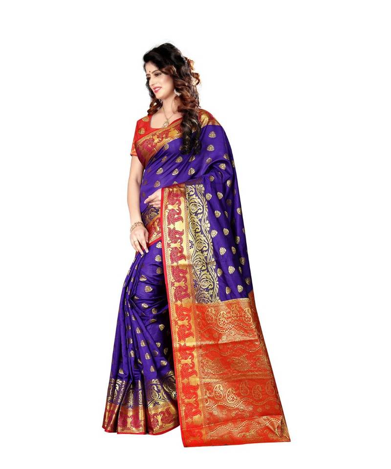 Purple woven Banarasi  saree with blouse