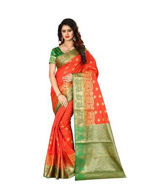 Red woven Banarasi  saree with blouse 1