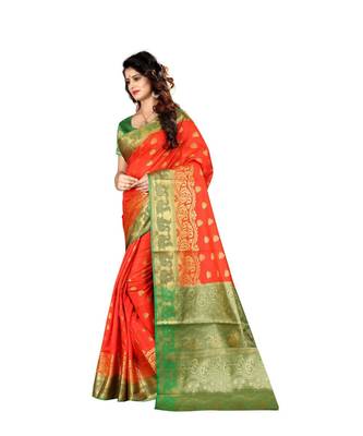 Red woven Banarasi  saree with blouse 2